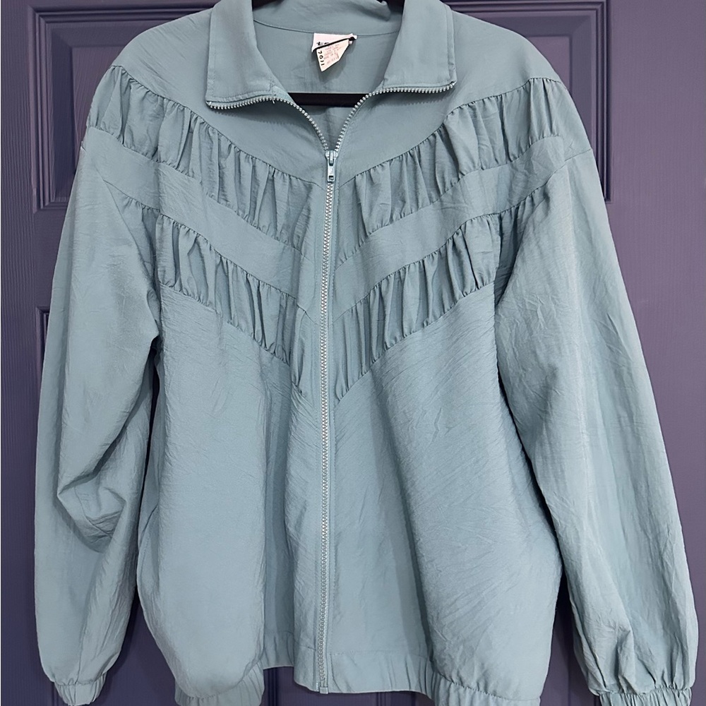 Vintage 80’s/90’s Women's Teal Windbreaker Jacket - Size Medium